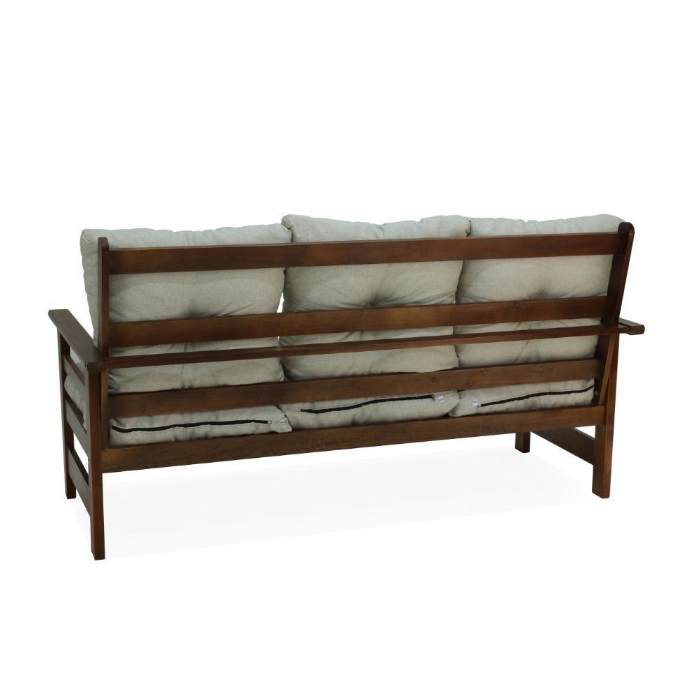 Conjunto Sofá Havaí 3 Lugares + 2 Poltronas De Madeira Com Almofadas Confortáveis - Bege - 7