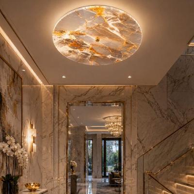 Plafon LED de Sobrepor Redondo Decorativo Efeito Marmore Cinza