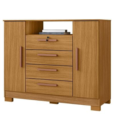 Cômoda Sapateira Rack Madri 4 Gavetas 2 Portas MDP Puxador Cromado Carvalho Americano
