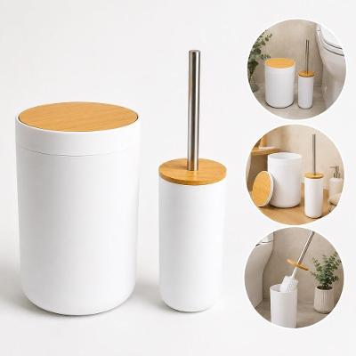 Kit Banheiro Lixeira 6L e Escova Sanitária com Bambu Branco Yeet