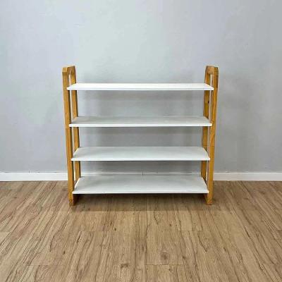 Aparador Linea Ample 4 Prateleiras Pinus 100CM Branco e Nozes