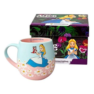 Caneca de Cerâmica Alice no País das Maravilhas 400ML Azul e Rosa Zonacriativa
