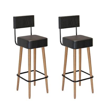 Kit 02 Banquetas Altas Barcelona Courino com Encosto Assento Fixo Preto Abmaza