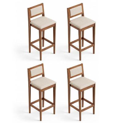 Kit 04 Banquetas Altas Lenna Madeira Encosto Linho Cru 99cm Abmaza
