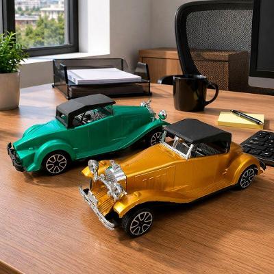 Kit 2 Carrinhos Miniatura Colecionável Clássico Fricção Dourado e Verde