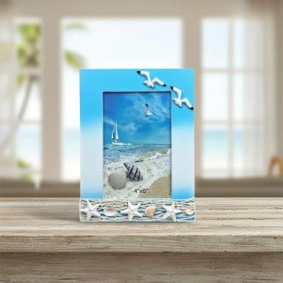 Porta Retrato Retangular Marítimo Náutico 20x14,5cm Branco e Azul Dantas