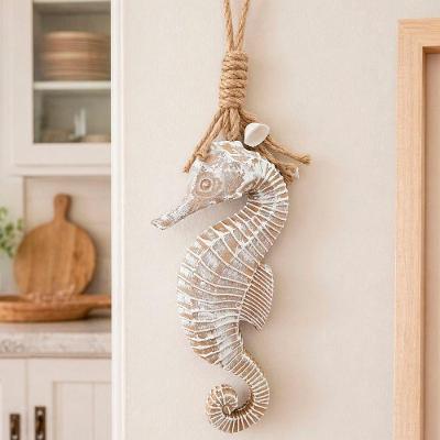 Pendente Decorativo Cavalo Marinho de MDF Decoração Náutica 45cm Marrom
