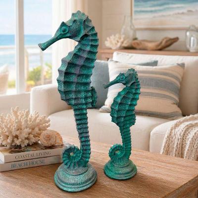 Kit 2 Esculturas Cavalo Marinho Decorativas Resina Verde