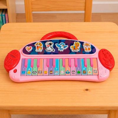 Teclado Musical Infantil Brinquedo Teclas Coloridas Sons de Animais Rosa