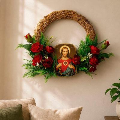 Guirlanda Sagrado Coração de Jesus Natalina 40cm Marrom