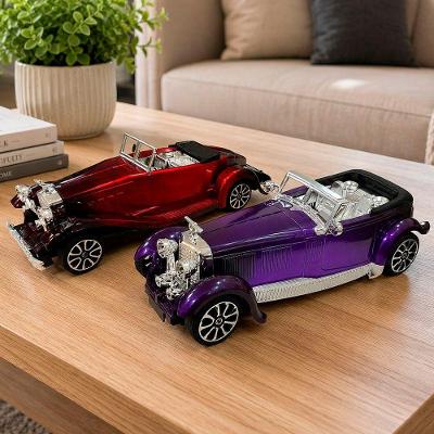 Kit 2 Carros Colecionáveis Miniatura Retrô com Fricção Roxo e Vermelho