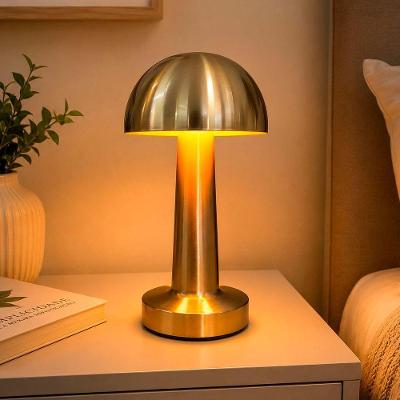 Abajur de Mesa Luminária Cogumelo LED Recarregável Touch Dourado