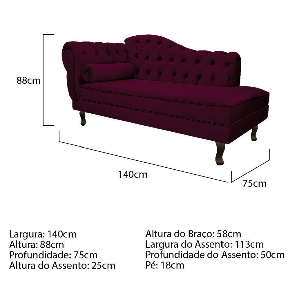 Diva Recamier Diana 140cm Lado Direito Suede - Doce Sonho Móveis Bordô - 4
