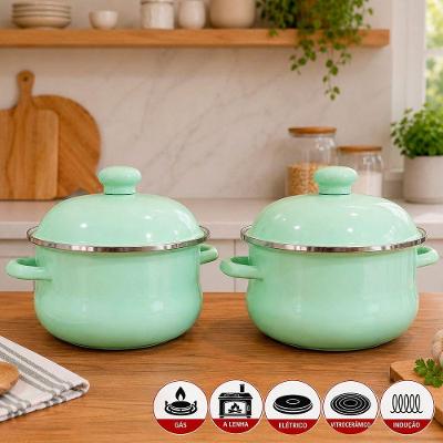 Kit 2 Panelas Caçarola Esmaltada Jade Aço Inox Verde 3,6L