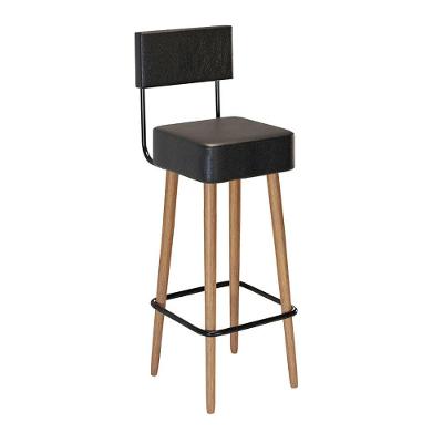 Banqueta Alta Barcelona Courino com Encosto Madeira Maciça Preto Abmaza