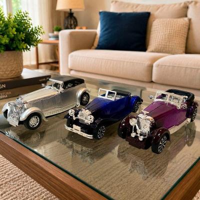 Kit Carrinho Miniatura Colecionável Retrô 3 Peças Azul e Roxo e Prata