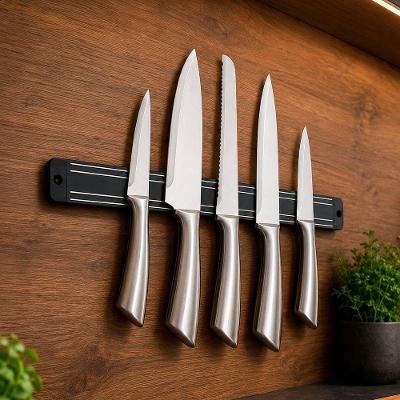 Conjunto de Facas Profissional Aço Inox 6 Peças com Barra Magnética Prata