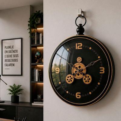 Relógio Decorativo Parede Redondo Vintage Industrial 38cm Dourado
