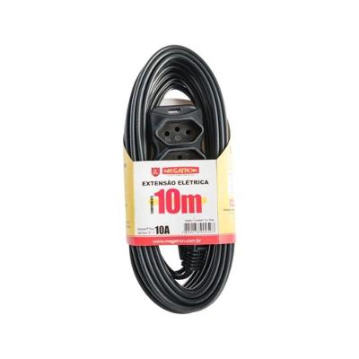 Extensão Elétrica Tripla 3x0,75mm2 10m NBR 14136 Preta Megatron