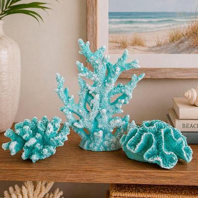 Kit 3 Corais Decorativos Azul Estilo Náutico em Resina