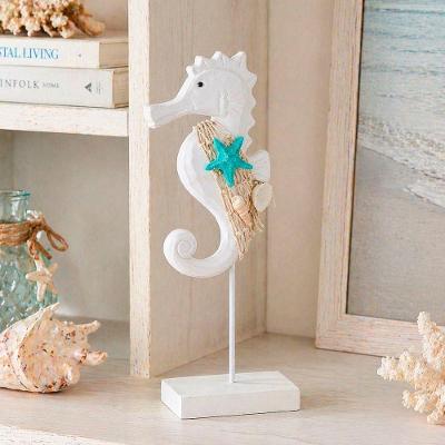 Enfeite Decorativo Cavalo Marinho Madeira Estilo Praiano 30cm Branco