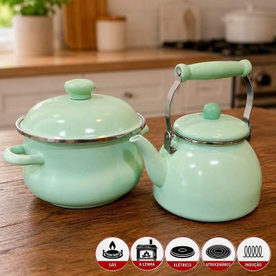 Kit Caçarola e Chaleira Esmaltada Jade Aço Inox 3,6L e 2,5L 2 Peças