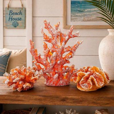 Kit 3 Corais Decorativos Laranja de Resina Estilo Náutico para Aquário