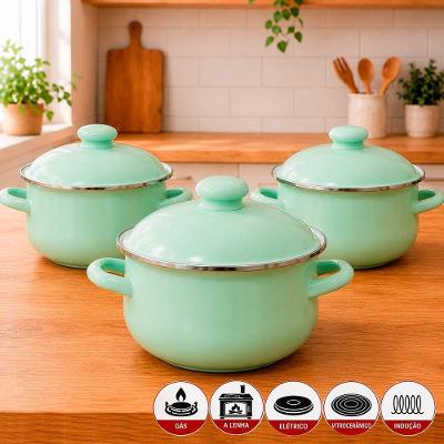 Jogo Panelas Caçarola Jade Aço Inox Esmaltado 3,6L 3 Peças Verde