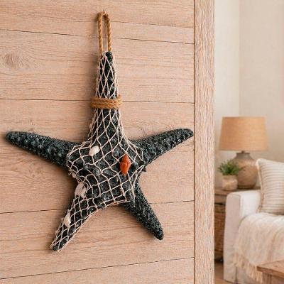 Decoração de Parede Estrela do Mar 35cm Náutico Resina Verde Gliterizado