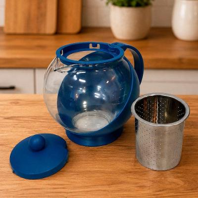 Chaleira Color de Vidro com Infusor Coador 750ML para Chá e Café Azul Escuro