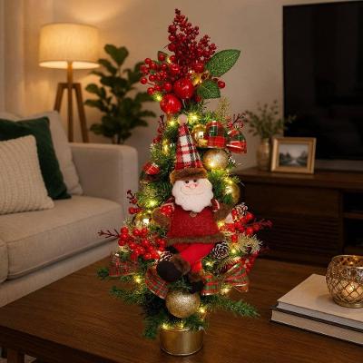 Árvore de Natal de Mesa com Leds Branco Quente Papai Noel 70cm Verde