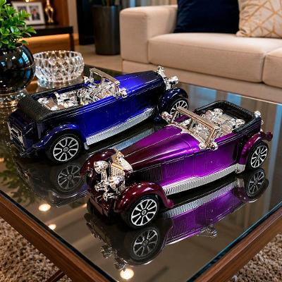 Kit 2 Carros Colecionáveis Miniatura Clássico Fricção Azul e Roxo