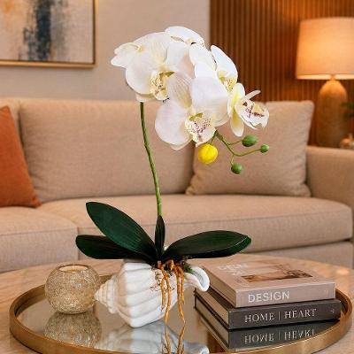 Arranjo de Orquídea Artificial em Vaso de Cerâmica 40cm Branco