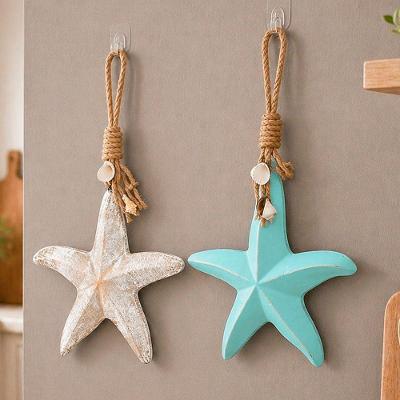 Kit 2 Pendentes Decorativos Estrelas do Mar MDF Azul e Marrom 26cm