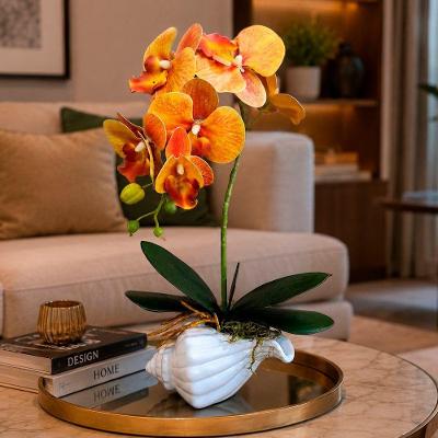 Arranjo de Orquídea Artificial em Vaso Cerâmica 40cm Amarelo