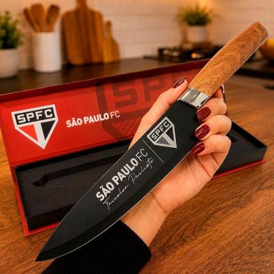 Faca Steel Premium São Paulo Futebol Clube Tricolor Paulista Aço Inox Cabo Ergonômico Preto