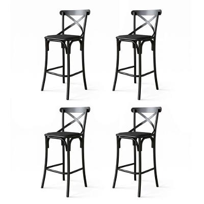 Kit 4 Banquetas Katrina Courino Base Aço com Encosto Curvo Bar Preto Asturias