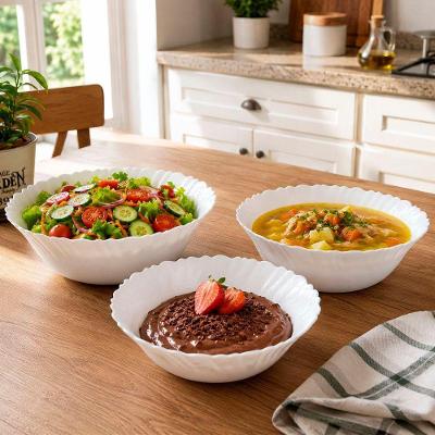 Kit Bowl Saladeira Vidro Opalina 450ML 700ML 1L 6 Peças Branco