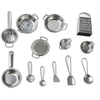 Kit Cozinha Infantil 15 Miniaturas de Utensílios em Metal Prata