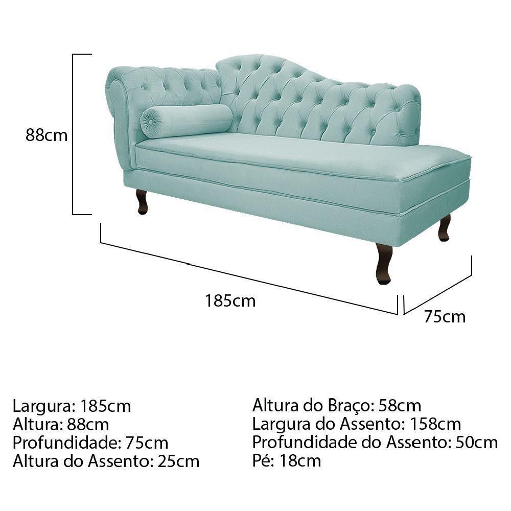 Diva Recamier Diana 185cm Lado Direito Suede - Doce Sonho Móveis Azul Tiffany - 2
