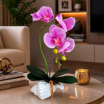 Arranjo de Orquídea Artificial em Vaso de Cerâmica 40cm Rosa