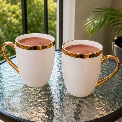 Jogo de Canecas Elegante Lisa Cerâmica 380ML Taça Branca e Dourado 4 Peças