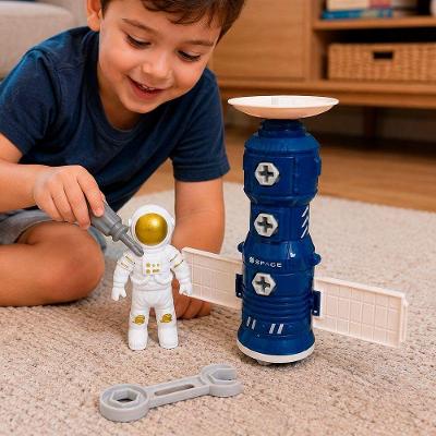 Kit Brinquedo Espacial Astronauta e Satélite Plástico Branco 4 Peças