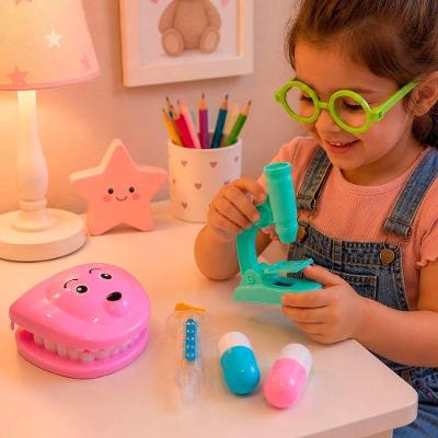 Kit Brinquedo Infantil Médico Dentista 6 Peças com Acessórios Rosa