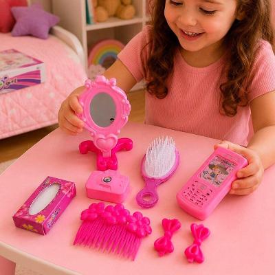 Kit Brinquedo Salão de Beleza Infantil 8 Peças com Acessórios Rosa