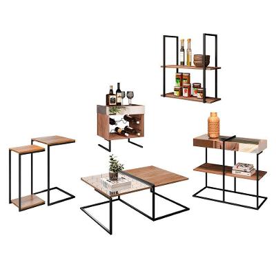 Conjunto de Sala de Estar 6 Peças Industrial MDP BP 15mm Grafite Abmaza