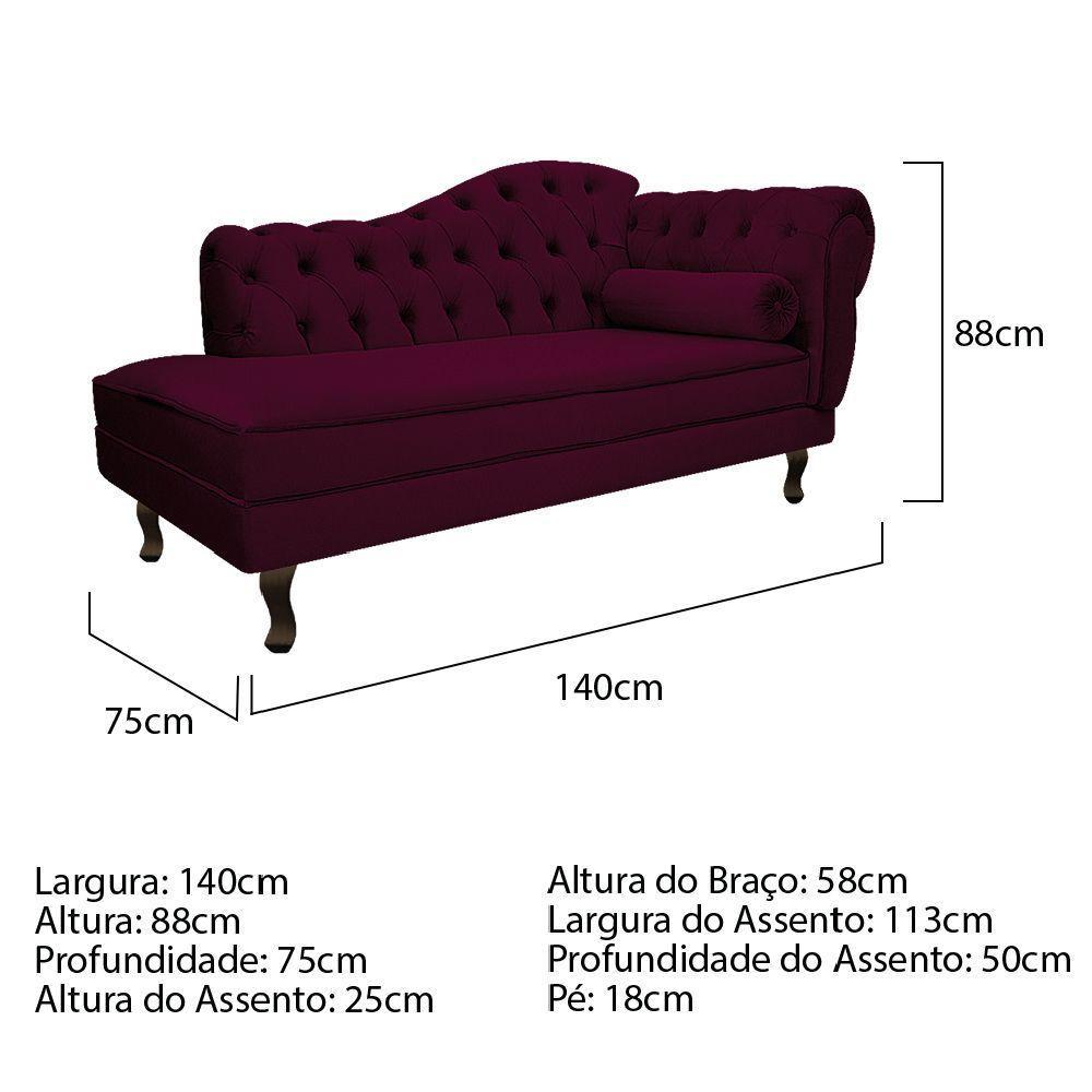 Diva Recamier Diana 140cm Lado Esquerdo Suede - Doce Sonho Móveis Bordô - 3