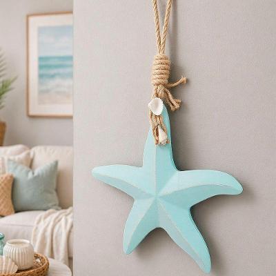Pendente Decorativo Estrela do Mar em MDF 26cm Azul Turquesa