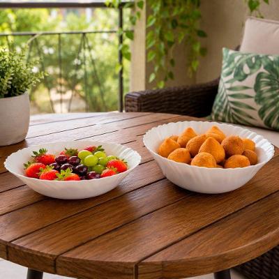 Kit Bowl Tigela Saladeira Vidro Opalina 450ML e 700ML 8 Peças Branco