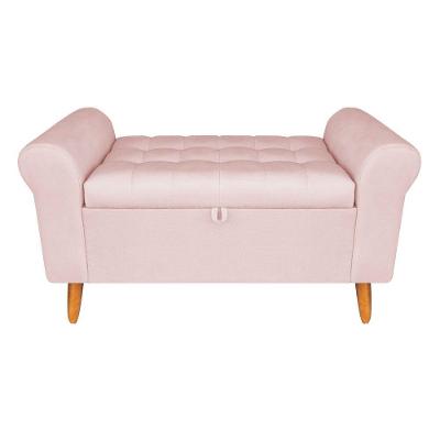 Recamier Bau Rio 120CM Suede Estrutura Madeira Rosa Bebe Inova Decor